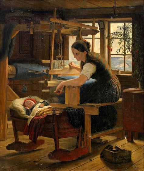 Cottage Interior With Woman At The Cradle-Geskel Saloman (1821 – 1902, Swedish) Mary Cassatt, Mother Art, Cottage Interior, The Cradle, A4 Poster, Arte Popular, Loom Weaving, Vintage Artwork, Mother And Child