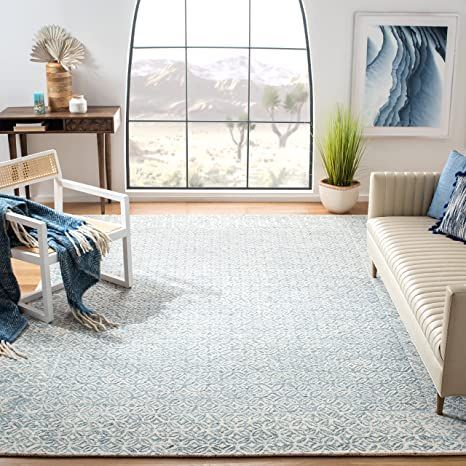 Safavieh Abstract Collection ABT342N Handmade Premium Wool Area Rug, 4' x 6', Blue / Ivory Sea Salt Paint, Lodge Design, Modern Wool Rugs, Coastal Rugs, Rug Size Guide, Modern Contemporary Style, Ivory Rug, Abstract Rug, Blue Ivory