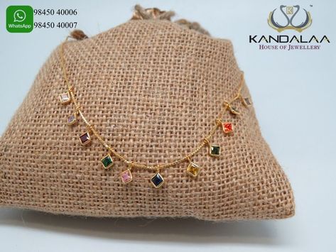 Super lightweight gold chains approximately 6 grams with colored stones for young and happening people 2 Grams Gold Chain Designs, Kids Chain Designs Gold, Kids Chains Gold Indian, Kids Gold Chain Designs, Baby Chains Gold, Simple Gold Neckles, Navaratna Chain, Kids Jewellery Gold Indian, Lightweight Gold Necklace Indian