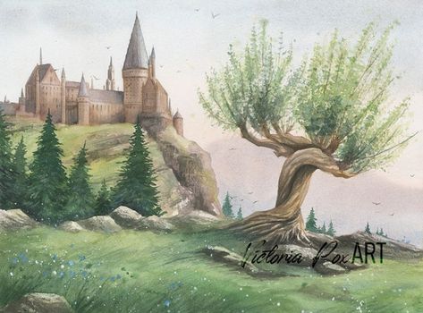 Magic Willow Watercolor Painting Print Wizard Nursery Decor | Etsy Hogwarts Apartment, Wizard Nursery, Willow Watercolor, Hp Nursery, Hogwarts Painting, Whomping Willow, Harry Potter Wall Art, Harry Potter Bookmark, Harry Potter Painting