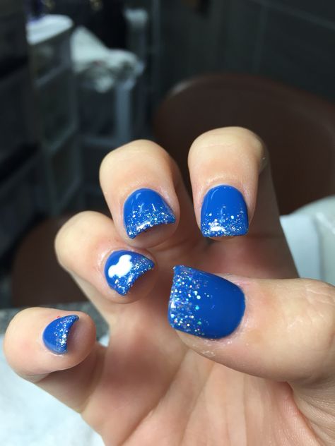 Disney 60th anniversary nails                                                                                                                                                                                 More Disney Powder Dip Nails, Disney Anniversary Nails, Summer Disney Nails 2023, Disney Blue Nails, Disney Sns Nails, Disney Nails Dip Powder, Run Disney Nails, Disney Toes Designs, Disney Nails Blue