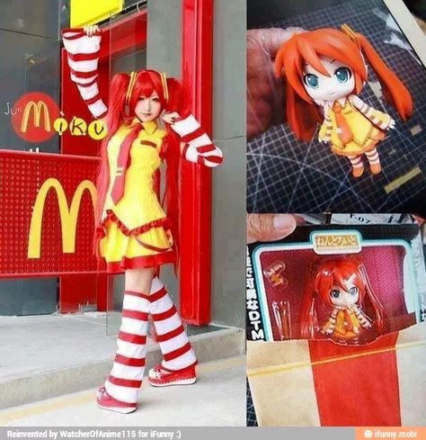 McDonalds Mcdonald’s Miku, Mcdonalds Fanart, Weird Pics, Игрушки Funko Pop, Mcdonald's Restaurant, Miku Hatsune Vocaloid, Miku Cosplay, Vocaloid Characters, Custom Toys