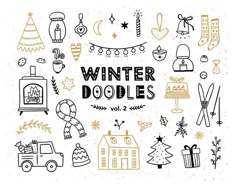 Winter Doodles, Doodles Christmas, Doodle Clipart, Digital Illustration Tutorial, Winter Drawings, Christmas Doodle, Planner Doodles, Christmas Tree Background, Winter Clipart