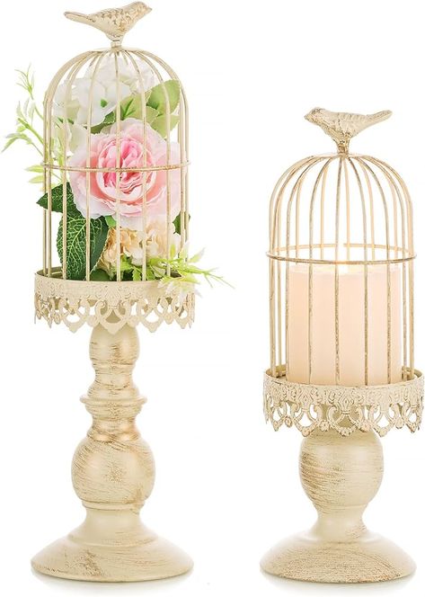 Birdcage Candle Holder, Vintage Candle Stick Holders, Wedding Candle Centerpieces for Tables, Iron Candlestick Holder Home Decor (Birdcage, M+L) : Amazon.ca: Home Candle Stick Holders Wedding, Cage Centerpiece, Bird Cage Candle, Bird Cage Candle Holder, Hiasan Perkahwinan, Shabby Chic Candle Holders, Shabby Chic Candle, Cage Decor, Candle Table Centerpieces