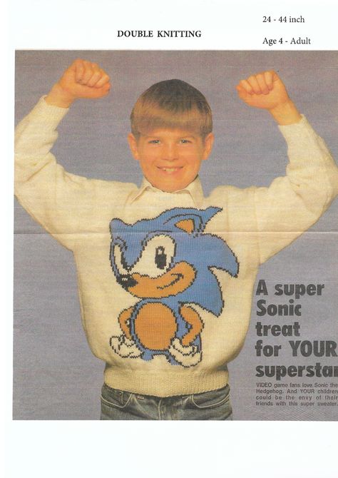 Sonic the Hedgehog Jumper Digital Knitting Pattern Knitting Pattern Sweater, Knitting Patterns Boys, Family Sweater, Intarsia Patterns, Jumper Knitting Pattern, Kids Jumpers, Knitting Wool, Pdf Knitting Pattern, Sweater Jumper