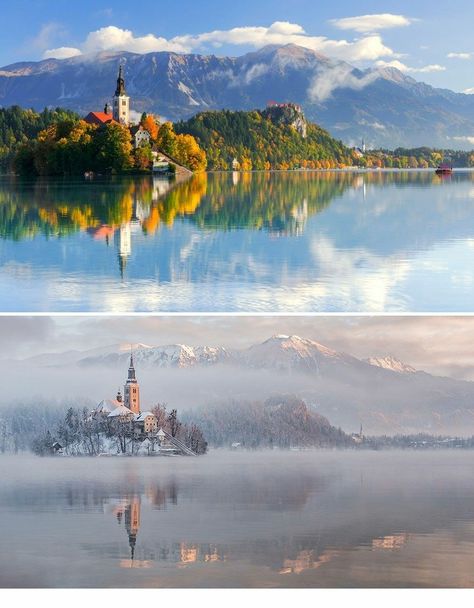 Slovenia Summer, Summer Vs Winter, Shirakawa Go, Bled Slovenia, Skogafoss Waterfall, Lake Wanaka, World Most Beautiful Place, Plitvice Lakes National Park, Multnomah Falls