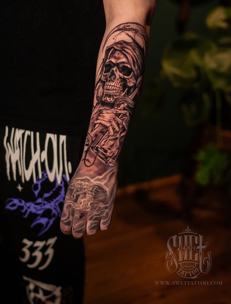 Come visit our tattoo studio, where we strive to provide the best experience for our clients. Our skilled artists can create amazing designs like the skeleton tattoo pictured. Choose us for your next tattoo and let us show you why we are the greatest choice for your tattoo needs.  Skull Skeleton tattoo forearm tattoo idea man Skeleton Tattoo Forearm, Skull Skeleton Tattoo, Idea Man, Tattoos Forearm, Skeleton Tattoo, Tattoo Forearm, Skeleton Tattoos, Next Tattoo, The Skeleton