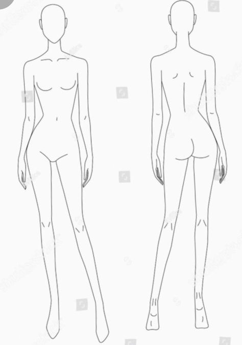 Croqui Back Poses, Body Fashion Drawing, Front And Back Body Reference, Body Stencils Drawing, Figure Template Fashion, Fashion Figures Template, Manaquin Body Drawing Fashion, Model Outline Figure Drawing, Croquis Fashion Illustration Poses Front And Back