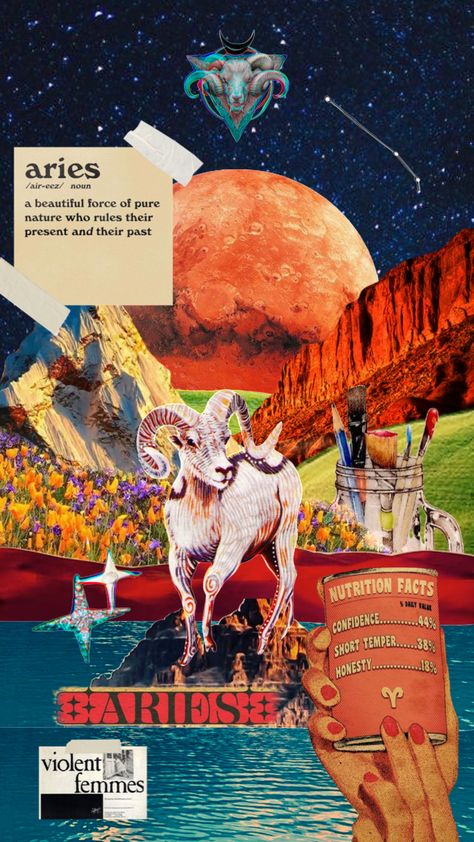 Aries Collage Wallpaper, Aries Season Aesthetic, Aries Collage, Aries Wallpaper, Jupiter Sign, Saturn Sign, Ram Wallpaper, Mercury Sign, Aries Aesthetic