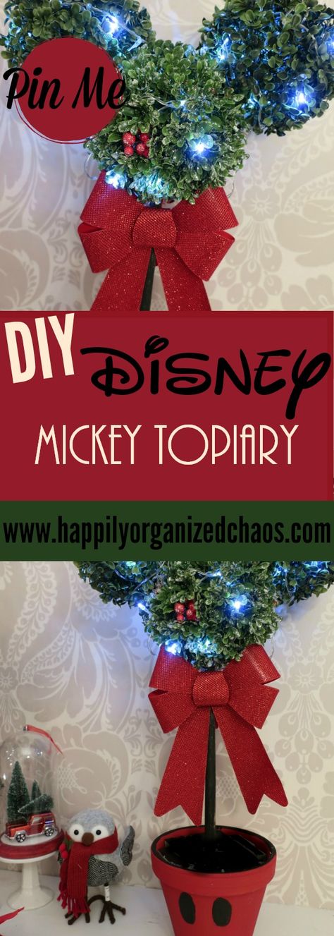 This #disney DIY Mickey Topiary was inspired by the one from Lowe's. Want it but working with a budget? Check out my post- this is also a collab with Diana from @beingmommywithstyle, check out here #Magicband wreath!! Disney Christmas Diy, Disney Christmas Crafts, Disney Projects, Disney Xmas, Mickey Mouse Crafts, Disney Wreath, Topiary Diy, Disney Christmas Decorations, Chirstmas Decor