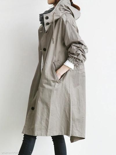 Oversized Hooded Flap Pocket Plain Longline Coat - Cicicloth Oversized Raincoat, Mode Mantel, Hooded Trench Coat, Autumn Sleeve, Longline Coat, Plus Size Outerwear, Long Sleeves Coats, Trench Coats Women, Coat Fashion