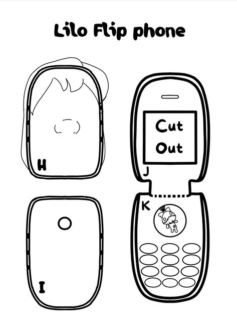 Cardboard Flip Phone Template Stitch, Flip Phone Template Paper Sanrio, Cardboard Flip Phone Template, Cardboard Flip Phone, Flip Phone Template, Starbucks Drawing, Phone Craft, Kitty Crafts, Diy Hello Kitty