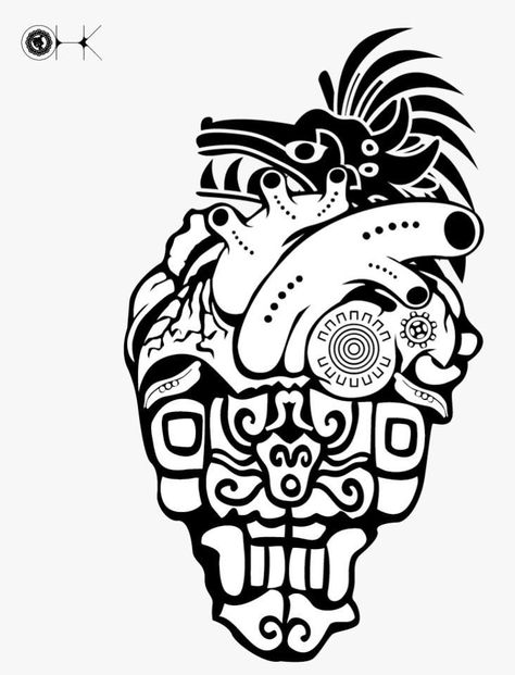 Aztec Heart Tattoo, Aztec Heart, Mayan Tattoos, Aztec Tattoo Designs, Maya Art, Aztec Culture, Aztec Tattoo, Mayan Art, Mexico Art