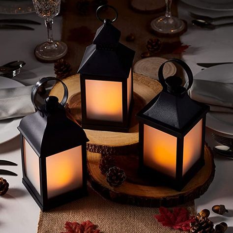 Amazon.com: Lights4fun, Inc. Set of 3 Matte Black Battery Operated Flickering Flame LED Lanterns for Indoor Outdoor Use: Home & Kitchen Survival Candle, Wood Candle Lantern, Lanterns Light, Battery Lantern, Lanterns Fireplace, Indoor Lanterns, Timer Candles, Small Lanterns, Lantern Candle Decor