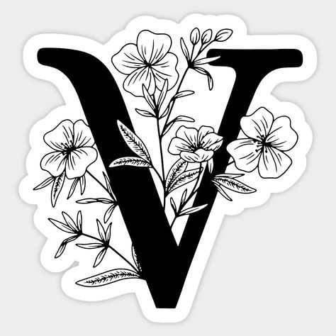 Botanical Monogram Letter V -- Choose from our vast selection of stickers to match with your favorite design to make the perfect customized sticker/decal. Perfect to put on water bottles, laptops, hard hats, and car windows. Everything from favorite TV show stickers to funny stickers. For men, women, boys, and girls. Botanical Monogram, Kitchen Wall Decals, Love Scrapbook, Monogram Stickers, Embroidery Alphabet, Graphic Design Fonts, Black Stickers, Letter Stickers, Outline Art