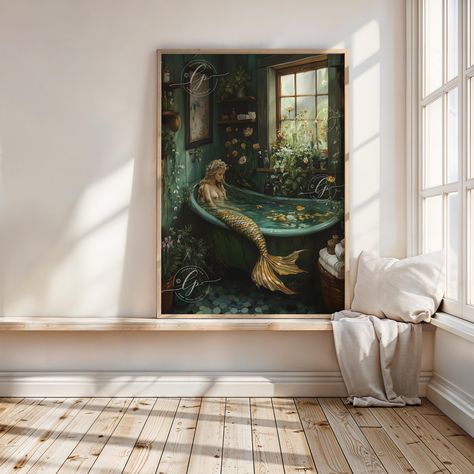 Moody Baroque Mermaid Art Bathroom Print Elegant Oil Painting for Your Bathroom Decor - Etsy Lake Bathroom, Mermaid Bathroom, Mermaid Print, Art Bathroom, Bathroom Prints, Mermaid Art, Bathroom Art, Bathroom Decor, Mermaid