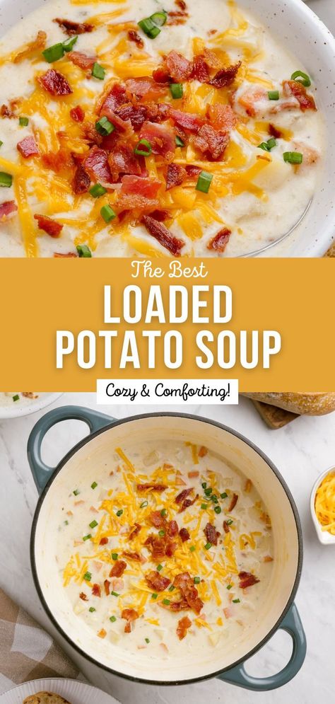 Classic Potato Soup Recipe, Potato Oven, Loaded Baked Potato Soup Recipe, Potato Baked, Baked Potato Soup Recipe, Potato Soup Easy, Loaded Potato Soup, Loaded Baked Potato, Loaded Baked Potato Soup