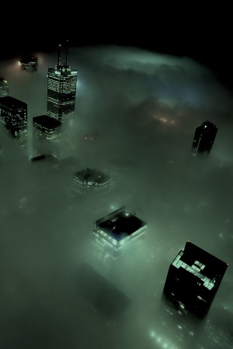 city under fog Scifi Cinematography, Landscape Desktop, Foggy City, Fog Photography, Haikou, Night City, Night Aesthetic, Inception, City Aesthetic