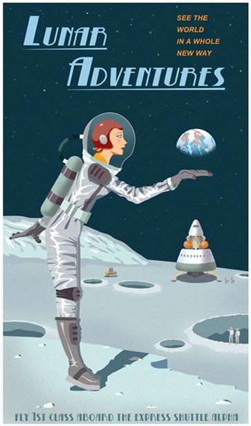 Stunning travel posters depict holidays on Pluto, Jupiter and Mars Futurama Poster, Astronomy Posters, Dan Dare, Space Woman, Spaceship Illustration, Modern Vintage Art, Space Posters, Space Travel Posters, Star Princess