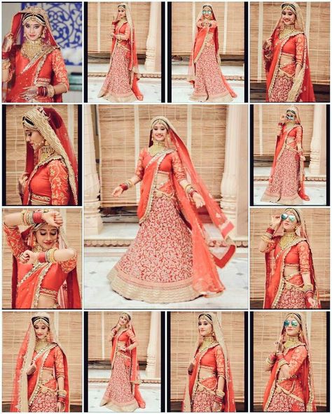 Indian Bride Poses, Bride Poses, Bridal Gown, Indian Bride, Orange, Red, Gold