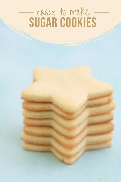 An easy recipe to make cut out sugar cookies that are perfect for decorating with children Super Easy Cookies, Simple Sugar Cookies, Low Sugar Cookies, Cut Out Sugar Cookies, Cut Out Sugar, Baking Recipes For Kids, Simple Sugar, Easy Sugar Cookies, Cutout Sugar Cookies