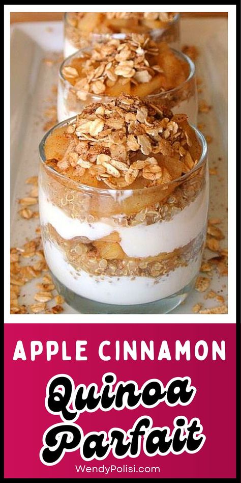 This Apple Cinnamon Quinoa Parfait recipe is perfect for breakfast and healthy snacks. With Greek Yogurt, and a topping, this is one you are going to love. Quinoa Yogurt Parfait, Snacks With Greek Yogurt, Quinoa Parfait, Apple Cinnamon Quinoa, Cinnamon Quinoa, Quinoa Recipes Breakfast, Parfait Recipe, School Meals, Smoothie Bowl Healthy