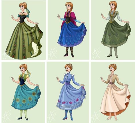 Disney Dresses Drawings, Anna Frozen Outfit, Frozen Illustration, Elsa Dresses, Anna Coronation Dress, Princess Drawing, Frozen Costumes, Anna Cosplay, Princess Power