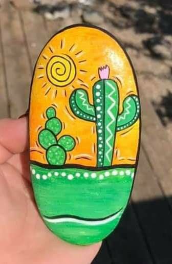 Weird Shaped Rock Painting Ideas, Painted Rock Cactus, Garden Rock Art, Diy Rock Art, Mandala Rock Art, Rock Painting Ideas, Stone Art Painting, Rocks Painted, Cactus Painting