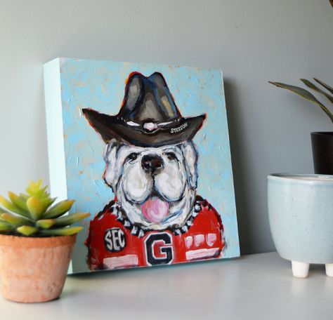 Uga Painting, Stetson Cowboy Hats, Uga Bulldogs, Wood Framed Mirror, Bamboo Frame, Georgia Bulldogs, Paint Party, Wood Panel, Pictures To Paint