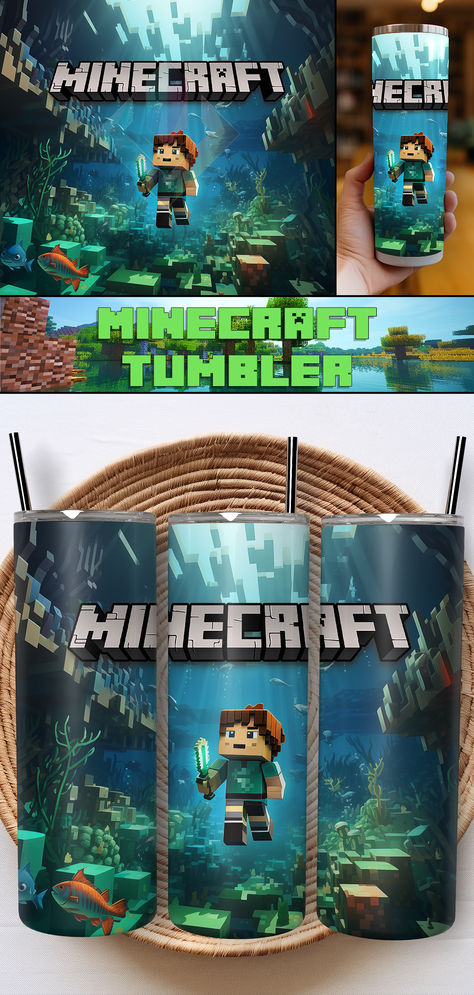 Minecraft Tumbler Ideas, Minecraft Tumbler, Tumbler Ideas, Minecraft Designs, Underwater World, Gaming Setup, 20oz Tumbler, Custom Tumblers, Tumbler Designs