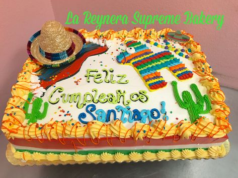 Fiesta Cake Ideas Mexican, Mexican Theme Birthday Cake For Men, Mexican Cake Ideas For Men, Mexican Theme Cake For Men, Fiesta Sheet Cake, Fiesta Wedding Cake, Mexican Fiesta Cake, Sheet Cake Ideas, Baby Shower Sheet Cakes