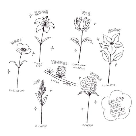 jing🏹 on Twitter: "bangtan birth flowers tattoo flash🖤⚡️… " Bts Flower Tattoo, Bangtan Tattoo Ideas, Birth Flowers Tattoo, Serendipity Tattoo, Bts Flower, Tattoo Bts, Bts Tattoo, Minimalist Family, Kpop Tattoos