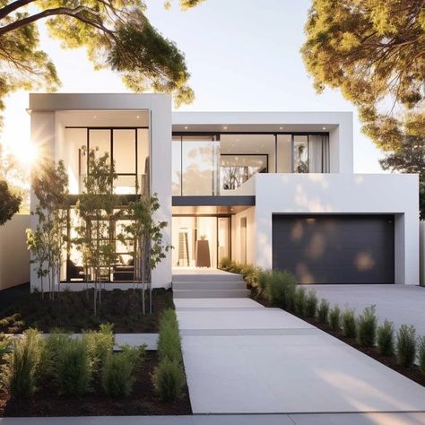 Modern House White Exterior, White Rendered House Exterior, Minimalistic House Exterior, Modern Stucco House, Colour For House, Exterior House Colors Modern, Best Color For House, Modern Homes Exterior, Exterior House Colours