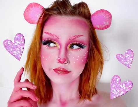 Pink Care Bear Makeup, Carebear Makeup Look, Care Bear Makeup, Gummy Bear Costume, Bear Costume Halloween, Teddy Bear Makeup, Costume Face Paint, Lucky Bear, Bear Makeup