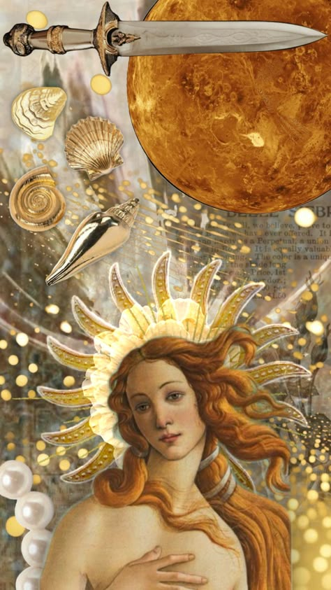 #moodboard #aesthetic #art #beauty #gold #artcollage Venus Painting, Greek Goddess Art, Aphrodite Goddess, Space Phone Wallpaper, Moodboard Aesthetic, Desktop Wallpaper Art, Abstract Art Wallpaper, Goddess Of Love, Goddess Art