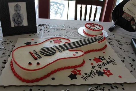 Rockstar Birthday Birthday Party Ideas | Photo 1 of 18 | Catch My Party Rockstar Cake, Guitar Cakes, Guitar Birthday Cakes, Guitar Party, Music Themed Cakes, Piano Cakes, Candyland Cake, Rockstar Birthday, Rockstar Birthday Party