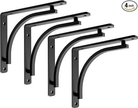 Amazon.com: Balin Designs Black Shelf Bracket for 10", 12" Shelves Pack of 4 - Heavy Duty Metal Shelf Brackets - L Brackets for Shelves Easy to Install Indoor or Outdoor Shelving - Hardware Included : Tools & Home Improvement Chrome Shelf Brackets, L Bracket Shelves, Shelving In Kitchen, Brackets For Shelves, Mantel Shelves, Classic Shelves, Floating Shelf Hardware, Countertop Support Brackets, Black Metal Shelf