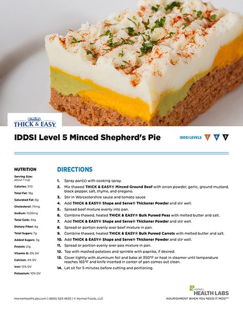 Iddsi Level 5 Recipes, Pureed Food, Soft Foods Diet, Soft Foods, Ground Mustard, Shepherd's Pie, Feeding Tube, Easy Shape, Minced Meat