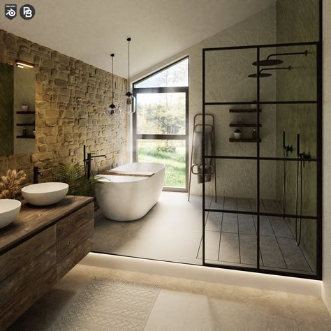 Big Luxury Bathroom, Luxury Bathroom Ideas Master Suite, Closet And Bathroom Combo, House Bathrooms, Home Building Tips, Stone Bathroom, Bathroom Design Inspiration, Big Bathrooms, Bathroom Inspiration Decor