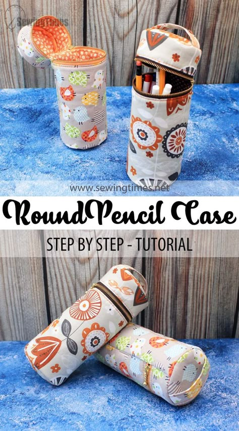 Diy Sewing Pencil Case, Pencil Cases Diy, Sew Pencil Pouch, How To Make A Fabric Pencil Case, Pencil Cases To Sew, Cylinder Bag Diy, How To Sew A Cylinder Bag, Round Pencil Case, Diy Pencil Case Pattern