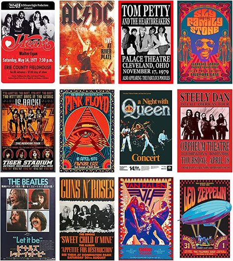 Retro Music Room, Music Bedroom Decor, Concert Poster Wall, Album Cover Prints, Retro Bedroom Decor, Aesthetic 70s, Posters For Room Aesthetic, Music Room Wall, Posters For Room