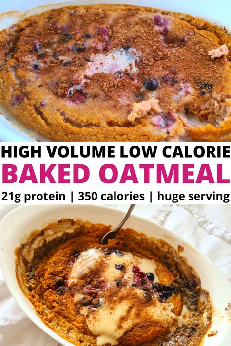 High Volume Baked Oats (I eat this EVERY SINGLE MORNING) High Volume Low Calorie, Protein Baked Oats, Low Calorie Oatmeal, Baked Oats Recipe, Low Calorie Baking, Low Calorie Protein, Protein Baking, Low Calorie Breakfast, Healthy Food Habits