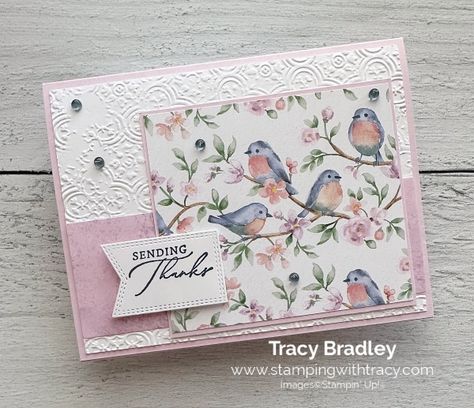 Stampin' Up! Flight & Airy Designer Series Paper - Stamping With Tracy Designer Paper Cards, Diy Paper Flowers, Card Crafts, Spring Cards, Embossed Cards, Designer Series Paper, Bird Cards, Stamping Up Cards, Fun Fold Cards