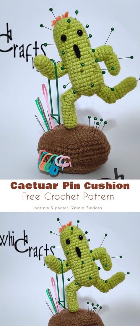 Crochet Cactus Pin Cushion Free Pattern, Amigurumi Pin Cushion, Crochet Cactus Pin Cushion, Crochet Pin Cushion Free Pattern, Crocheted Pin Cushions Free Pattern, Unique Pin Cushions, Crochet Organization Ideas, Cute Pin Cushions, Crochet Pincushion Free Pattern