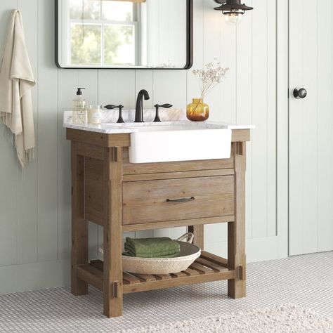 One Sink Bathroom Vanity Rustic, Laundry Sink Vanity, Slatted Bathroom Vanity, Bathroom Vanity With Farmhouse Sink, Small Single Bathroom Vanity, Bathroom Vanity Coastal, Small Wood Vanity, Simple Bathroom Vanity, Modern Farmhouse Vanity