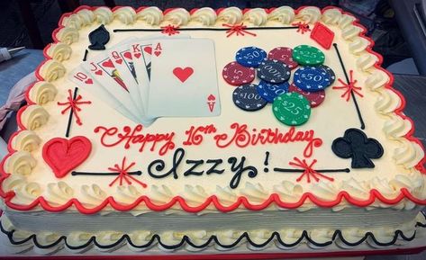 Poker Chip Cake Ideas, Casino Sheet Cake, Casino Cake Ideas, Birthday Sheet Cake, Poker Cake, Bridge Card Game, Sheet Cake Designs, Casino Birthday, Birthday Sheet Cakes