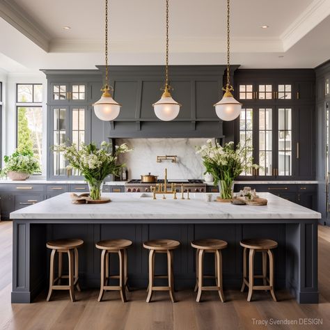 50 Modern Farmhouse Kitchen Cabinets Kitchen Island Lighting With Dark Cabinets, Transitional Kitchen Decor, Modern Gray Kitchen, Modern Farmhouse Kitchen Cabinets, Modern Grey Kitchen, Gray Kitchen Cabinets, White Oak Kitchen, Transitional Kitchen Design, Lake House Kitchen