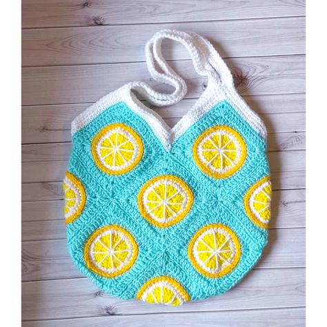 Crochet Lemon Bag Pattern - thecaffeinatedsnail.com Lemon Slice Granny Square, Lemon Granny Square Crochet Pattern, Lemon Granny Square Crochet, Lemon Granny Square, Crochet Lemon Slice, Lemon Bag, Crochet Lemon, Square Crochet Pattern, Plushie Patterns