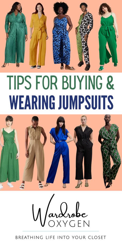 Tips for Buying & Wearing Jumpsuits. Unless it’s a non-stretchy fitted style, you can usually go up a size without it affecting the line of the piece. This will reduce cling on the bum and give a bit more fabric in the bodice to be able to get on and off with ease. A dry cleaner can adjust the hem and strap length for little money. Jumpsuit With Closed Toe Shoes, Shoes For Wide Leg Jumpsuit, Shoes To Wear With Jumpsuit Dressy, Work Jumpsuits For Women, How To Style A Jumpsuit Casual, Shoes With Jumpsuit Outfit, What To Wear Over A Jumpsuit, Stylish Jumpsuit Fashion, How To Style A Jumpsuit