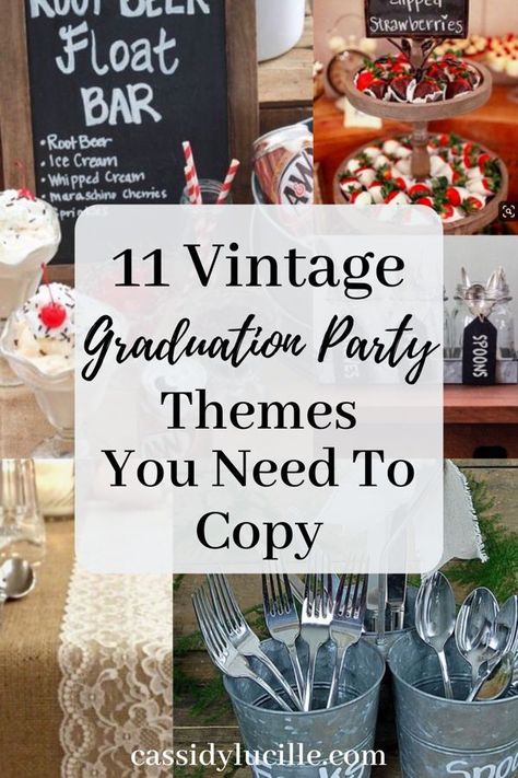 11 vintage graduation party decoration ideas perfect for rustic high school graduation parties. These vintage graduation party ideas are fun and perfect for every 2019 grad! Party In The Woods Ideas, Vintage Graduation Party Ideas, Retro Graduation Party, High School Graduation Party Food, High School Graduation Party Themes, Graduation Party Decoration Ideas, Vintage Graduation Party, Rustic Graduation Party, Boho Graduation